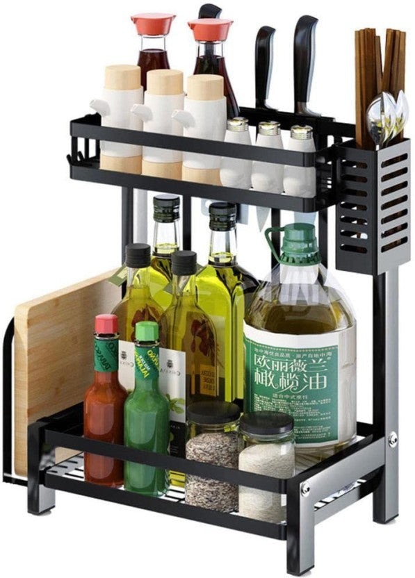 2-Tier Kitchen Freestanding Spice Rack and Utensil Organizer