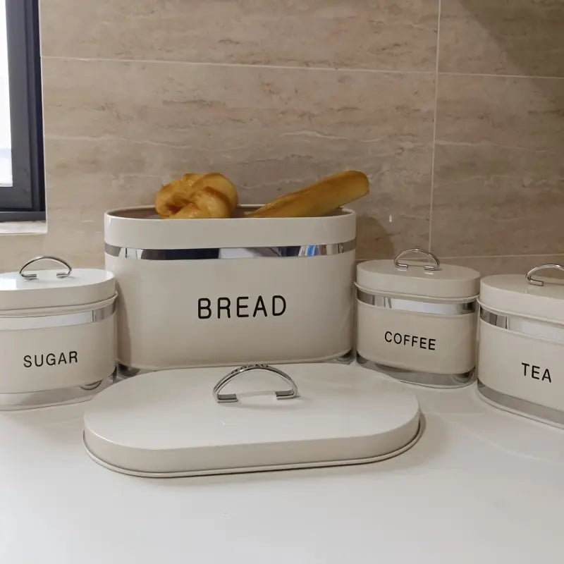 4pcs Stainless Steel Sealed Canister Set for Bread, Coffee Beans, and Tea Storage