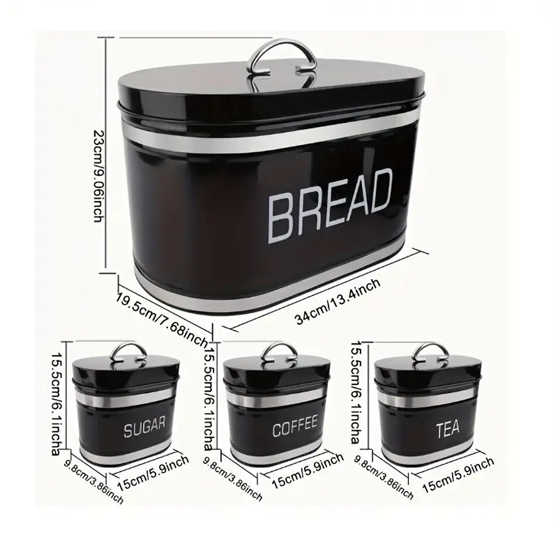 4pcs Stainless Steel Sealed Canister Set for Bread, Coffee Beans, and Tea Storage