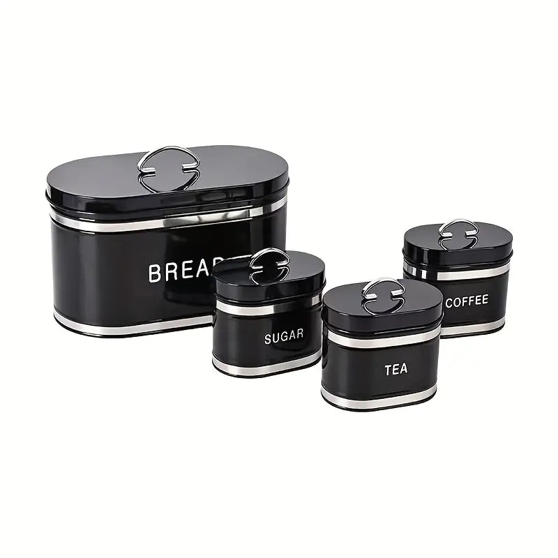 4pcs Stainless Steel Sealed Canister Set for Bread, Coffee Beans, and Tea Storage