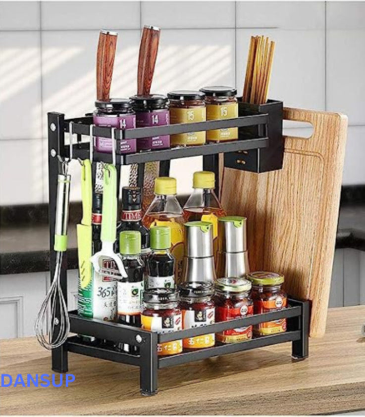 2-Tier Kitchen Freestanding Spice Rack and Utensil Organizer